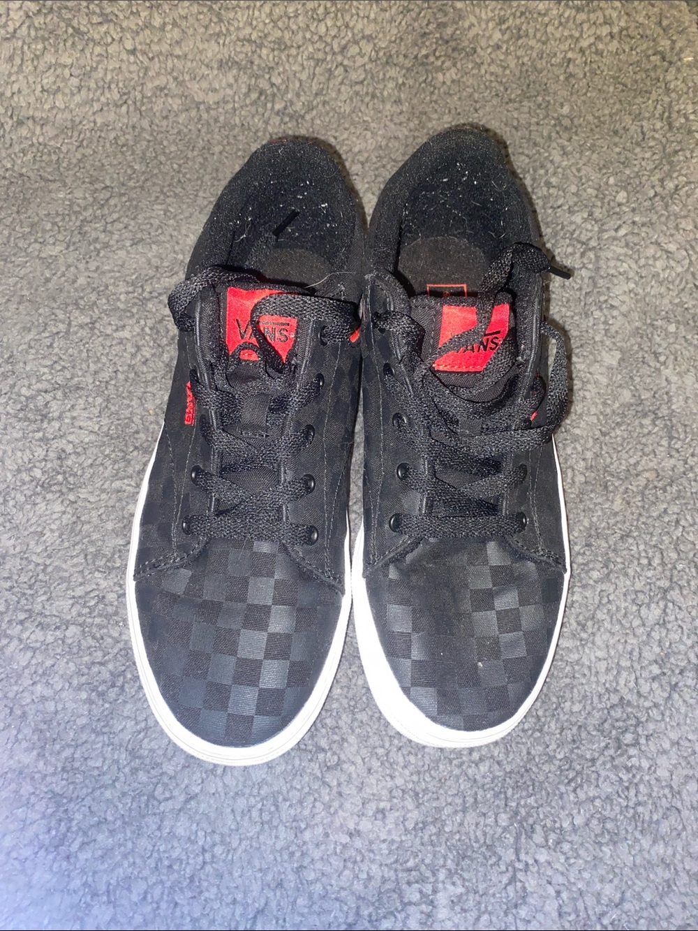 Vans Kids Black Checkerboard Low-Top Sneakers with Red Accents